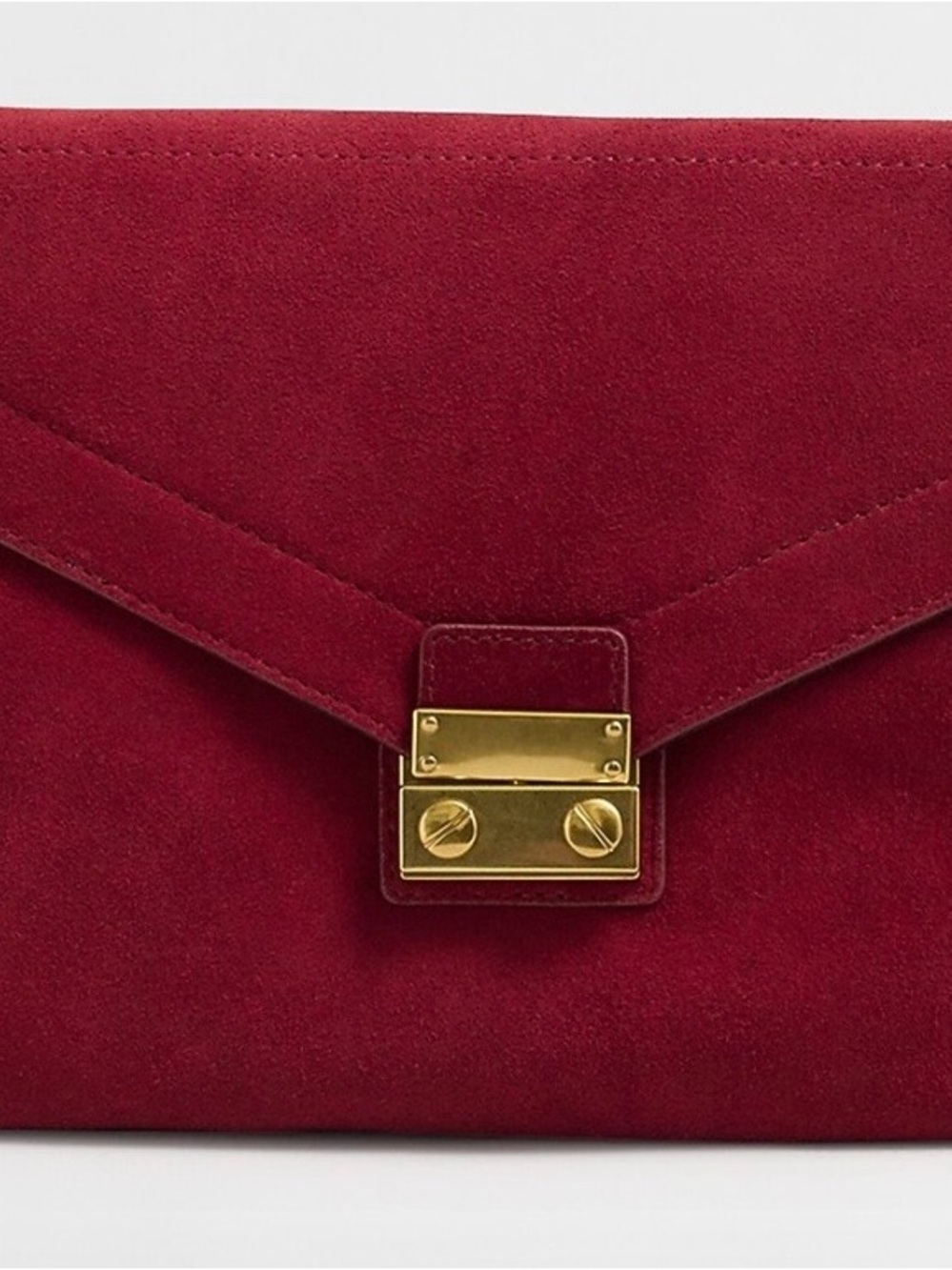 J. Crew Wine/Red Suede Envelope Clutch/Handbag with Gold Hardware NWT
